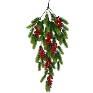 Yapay Çiçek Sarkan Kokina Çam Yapraklı Yılbaşı Çiçeği Red Berry 70*30cm