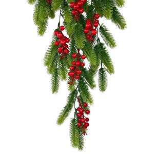 Yapay Çiçek Sarkan Kokina Çam Yapraklı Yılbaşı Çiçeği Red Berry 70*30cm