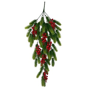 Yapay Çiçek Sarkan Kokina Çam Yapraklı Yılbaşı Çiçeği Red Berry 70*30cm