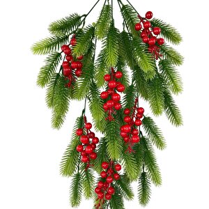 Yapay Çiçek Sarkan Kokina Çam Yapraklı Yılbaşı Çiçeği Red Berry 70*30cm