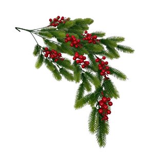 Yapay Çiçek Sarkan Kokina Çam Yapraklı Yılbaşı Çiçeği Red Berry 70*30cm