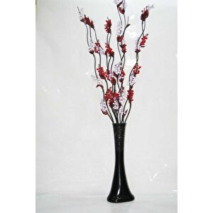 60 Cm Desenli Uzun Siyah Vazo 10 Adet Kırmızı Mor Üzüm