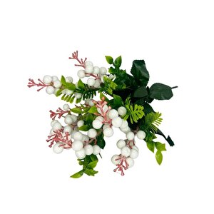 Yapay Çiçek Kokina Demet Beyaz K51 Yılbaşı Çiçeği Christmas White Berry