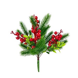 Yapay Çiçek Çam Dallı Kokina 9 Dal Lı Demet 25*30cm Yılbaşı Çiçeği Red Berry