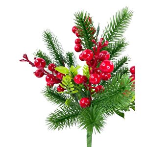 Yapay Çiçek Çam Dallı Kokina 9 Dal Lı Demet 25*30cm Yılbaşı Çiçeği Red Berry