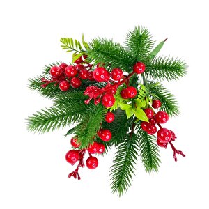 Yapay Çiçek Çam Dallı Kokina 9 Dal Lı Demet 25*30cm Yılbaşı Çiçeği Red Berry