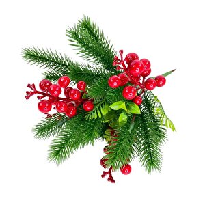 Yapay Çiçek Çam Dallı Kokina 9 Dal Lı Demet 25*30cm Yılbaşı Çiçeği Red Berry