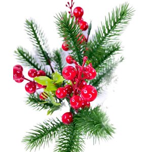 Yapay Çiçek Çam Dallı Kokina 9 Dal Lı Demet 25*30cm Yılbaşı Çiçeği Red Berry