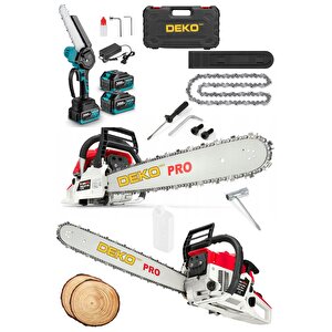 2'li Set Benzinli Ağaç Odun Dal Budama Kesme Motorlu Testeresi + Şarjlı Lityum Dal Ağaç Kesme Mak