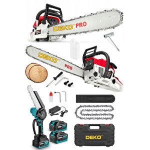 2'li Set Benzinli Ağaç Odun Dal Budama Kesme Motorlu Testeresi + Şarjlı Lityum Dal Ağaç Kesme Mak