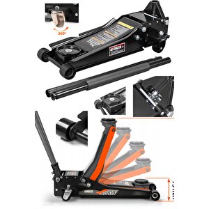 Çift Piston Sistemi: 3 Ton Paslanmaz Güçlendirilmiş Alçak Şase Ağır Hizmet Tipi Garaj Krikosu 47cm