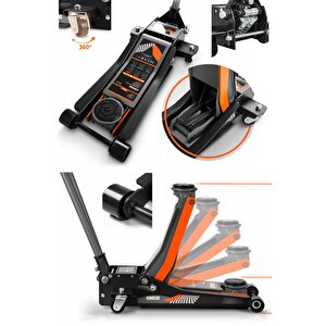 Çift Piston Sistemi: 3 Ton Paslanmaz Güçlendirilmiş Alçak Şase Ağır Hizmet Tipi Garaj Krikosu 47cm