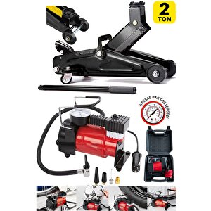 Araç Lastik Onarım Seti: 2ton Kapasiteli Timsah Arabalı Kriko + 12v Çakmaklı Hava Lastik Şişirme Set