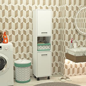 Efsa Çamaşır Kirli Sepetli Çok Amaçlı Banyo Dolabı Beyaz