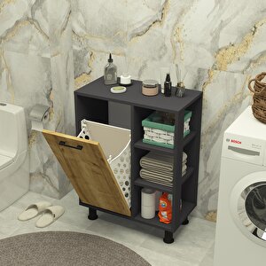 Loren Çamaşır Kirli Sepetli Çok Amaçlı Banyo Dolabı Antrasit-safirmeşe