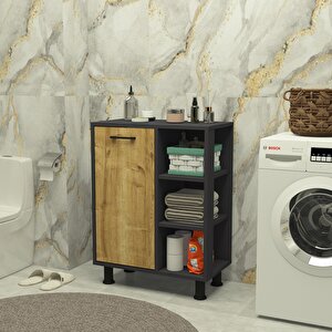 Loren Çamaşır Kirli Sepetli Çok Amaçlı Banyo Dolabı Antrasit-safirmeşe