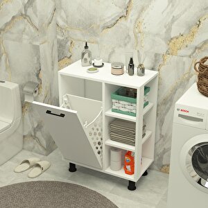 Loren Çamaşır Kirli Sepetli Çok Amaçlı Banyo Dolabı Beyaz