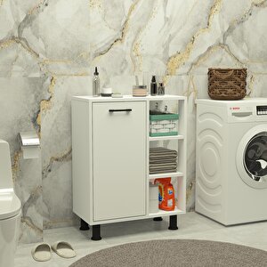 Loren Çamaşır Kirli Sepetli Çok Amaçlı Banyo Dolabı Beyaz