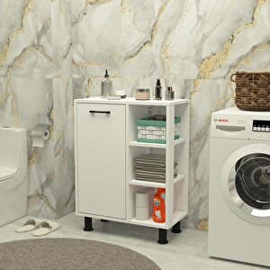 Loren Çamaşır Kirli Sepetli Çok Amaçlı Banyo Dolabı Beyaz