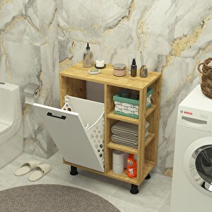 Loren Çamaşır Kirli Sepetli Çok Amaçlı Banyo Dolabı  Safirmeşe-beyaz