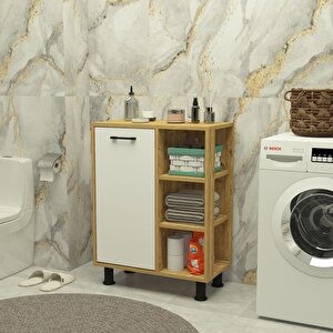 Loren Çamaşır Kirli Sepetli Çok Amaçlı Banyo Dolabı  Safirmeşe-beyaz