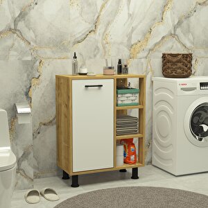 Loren Çamaşır Kirli Sepetli Çok Amaçlı Banyo Dolabı  Safirmeşe-beyaz