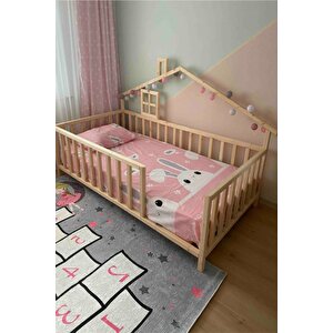Masal Model Montessori Bebek Ve Çocuk Karyolası Doğal Ahşap Yatak 60x120 cm