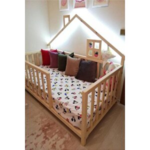 Masal Model Montessori Bebek Ve Çocuk Karyolası Doğal Ahşap Yatak 60x120 cm