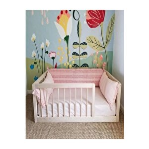 Zehra Montessori Doğal Ahşap Çocuk Yatak Yuvarlak Parmaklıklı Yerden Model Ahşap Yatak 120x200 cm