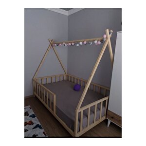 Rüya Montessori Bebek Ve Çocuk Karyolası Organik Doğal Ahşap Yatak 70x110 cm