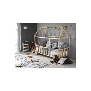 Çatılı Doğal Montessori Bebek & Çocuk Karyolası 70x110 cm