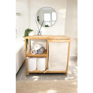 Digithome Bambu 3 Raflı Kumaş Sepetli Banyo Düzenleyici Kirli Çamaşır Sepeti D/8 Jw-22750 C1-1-289