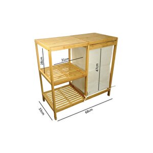 Digithome Bambu 3 Raflı Kumaş Sepetli Banyo Düzenleyici Kirli Çamaşır Sepeti D/8 Jw-22750 C1-1-289