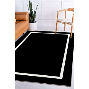 Klass Siyah Dijital Baskı Makinede Yıkanabilir Kaymaz Taban Antialerjik Modern Halı, 120 X 160 120x160 cm