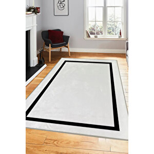 Klass Beyaz Dijital Baskı Makinede Yıkanabilir Kaymaz Taban Antialerjik Modern Halı, 160 X 230 160x230 cm