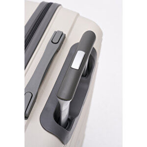 Elatae Premium Polipropilen Kırılmaz 2'li Valiz Seti Büyük Boy - Orta Boy Bej - Antrasit V305