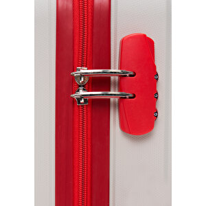 Elatae Premium Polipropilen Kırılmaz 2'li Valiz Seti Büyük Boy - Kabin Boy Bej - Kırmızı V305