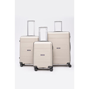 Premium Polipropilen Kırılmaz 3'lü Valiz Seti Bej - Antrasit V305