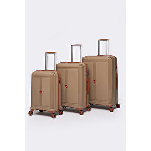 Premium Polipropilen Kırılmaz 3'lü Valiz Seti Vizon-camel V303