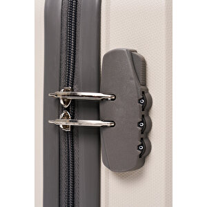 Elatae Premium Polipropilen Büyük Boy Kırılmaz Valiz Bej - Antrasit V305