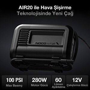 Air20 12volt Akü Bağlantı Maşalı 100 Psi Ayarlanabilir Dijital Basınç Göstergeli Profesyonel Lastik Şişirme Pompası