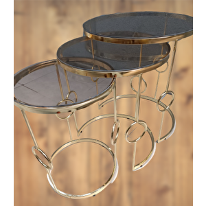 Zigon Zlf 14103 Halkali Model Füme Temper Cam Tabla Metal Gold Kaplama El Yapım