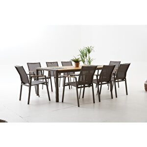 Berus Modern Alüminyum Bahçe Balkon Masa Takımı - Cappucino 8 Kişilik