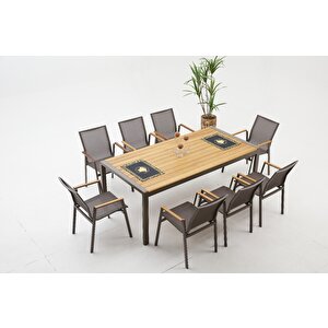 Berus Modern Alüminyum Bahçe Balkon Masa Takımı - Cappucino 8 Kişilik