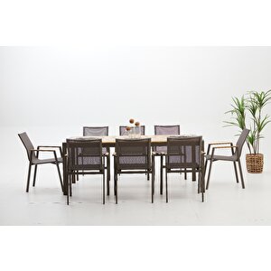 Berus Modern Alüminyum Bahçe Balkon Masa Takımı - Cappucino 8 Kişilik