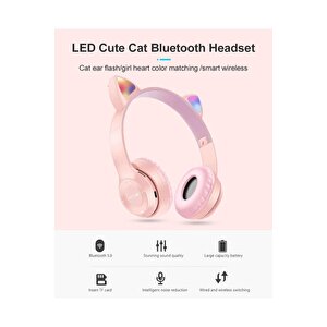 Karler Stn-28 Bluetooth Mikrofonlu Led Işıklı Hafıza Kartı Girişli Kulak Üstü Kedi Kulaklık