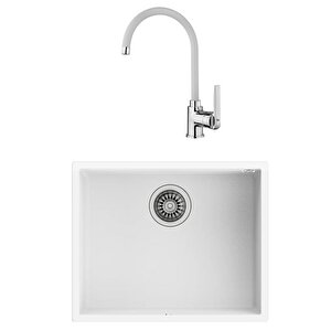 Square 50.40 Tg Tezgahaltı Granit Eviye, In 995 Fw Kuğu Mutfak Bataryası Beyaz Set
