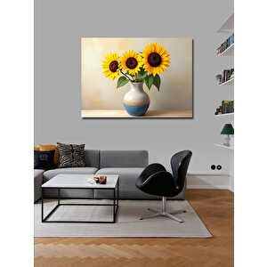 Kanvas Tablo Ayçiçeği Buketi Ve Vazo 100x140 cm