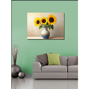 Kanvas Tablo Ayçiçeği Buketi Ve Vazo 100x140 cm