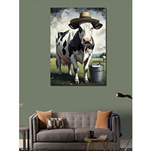 Kanvas Tablo Kovboy Şapkalı İnek 50x70 cm